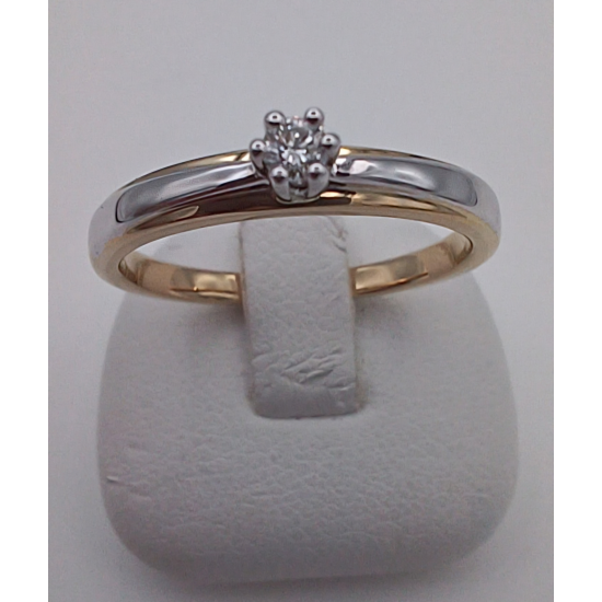14 KARAAT BICOLOR GOUDEN FANTASIE SOLITAIR RING MET 0.05 CRT BRILJANT VS2/TW - 18759