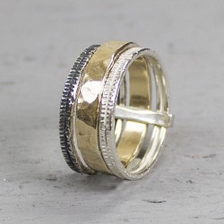 JEH COLLECTION RING ZILVER/OXY/GOLDFILLED - 29422