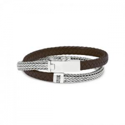 SILK ZILVEREN ARMBAND DUBBEL FANTASIE MET LEER - 35696