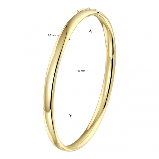 14 KARAAT GEELGOUDEN OVALE BANGLE, 5 MM MET SCHANIER - 36549