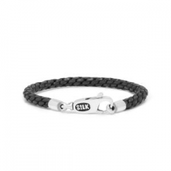 SILK-JEWELLERY ARMBAND ZILVER/ZWART LEER - 39704
