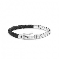 SILK-JEWELLERY ARMBAND ZILVER/ZWART LEER - 39706