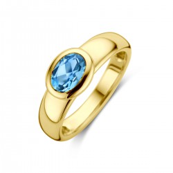 14 karaat geelgouden fantasie ring met London blue topaas - 39861