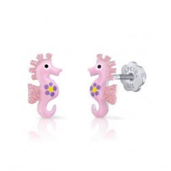 KINDER OORBELLEN ZILVER MET EMAILLE MET SCHROEFSLUITING - 39889