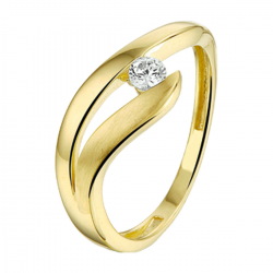 GEELGOUDEN DAMESRING ZIRKONIA - 40109