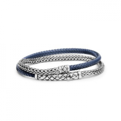 SILK JEWELLERY  DUBBELE ARMBAND ZILVER/LEER BLAUW FANTASIE - 40650