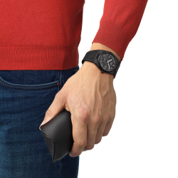 Tissot PRX automaat in het carbon met rubber band - 41085
