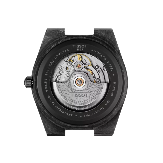 Tissot PRX automaat in het carbon met rubber band - 41085