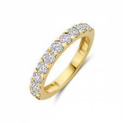 14k Geelgouden ring uitgevoerd met 10 Lab grown diamanten. De ring heeft een breedte van 3.5mm. Het totale diamantgewicht is 1.00ct. - 41184