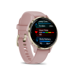 Venu® 3S Soft Gold rand van roestvrij staal met Dust Rose behuizing en siliconen band - 41209