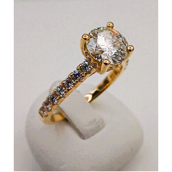 18 karaat geel gouden solitair fantasie ring met briljant 1.00 crt. G/vs en 40/0.44 G/si - 41528