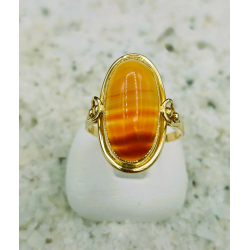 14 karaat geelgouden occasion ring met streepagaat - 41581