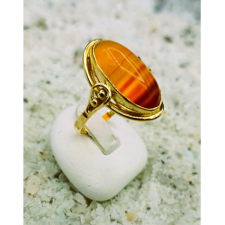 14 karaat geelgouden occasion ring met streepagaat - 41581