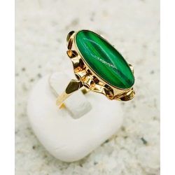 14 karaat geelgouden occasion ring met malachiet - 41587