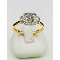 14 karaat bicolor gouden ring fantasie met briljant 30/0.14 crt en baquette 6/0.09 crt - 41763
