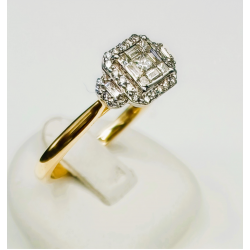 14 karaat bicolor gouden ring fantasie met briljant 30/0.14 crt en baquette 6/0.09 crt - 41763